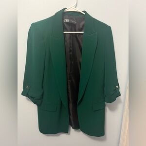 Zara Green Blazer with Rolled Up Sleeves